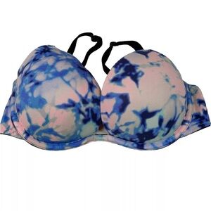PINK Victorias Secret 32C Super Pushup Bra Adds 2 Cups Blue Black Tie Dye #3458